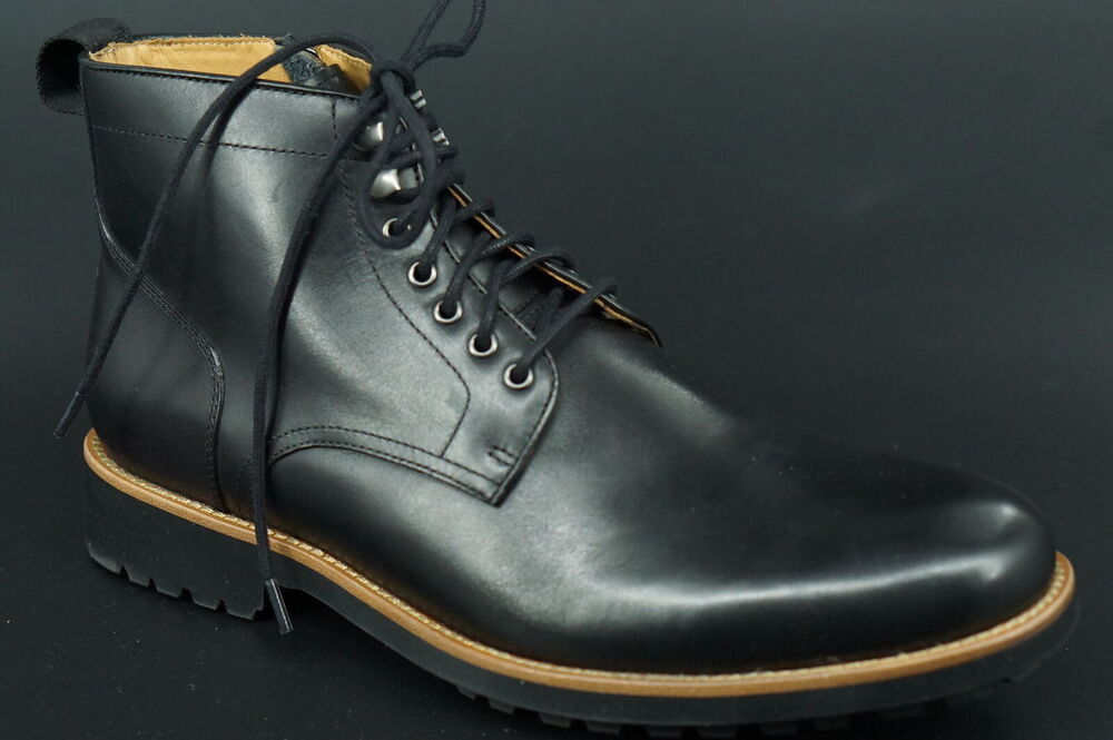 Warfield & Grand Clover Plain Toe Black Leather Ankle Boot Size 8 Men's Zip